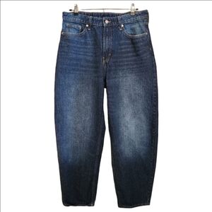 &DENIM HIGH RISE LOOSE FIT BARREL LEG JEAN DARK WASH SIZE 10
